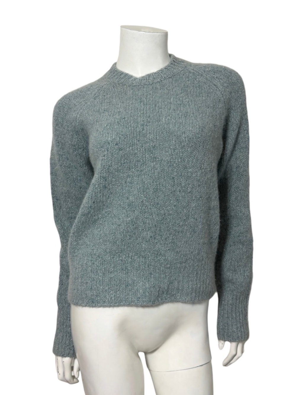 ALLUDE Chunky Knit Raglan Crewneck Sweater Light Blue Marl Melange Size XS